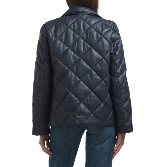 BOD & CHRISTENSEN Midnight Blue Leather Quilted Puffer Jacket - Picture 2 of 2